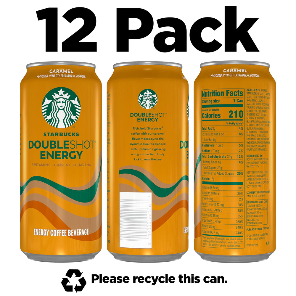 Starbucks Doubleshot Energy Drink caramel ingredients with B vitamins and guarana.
