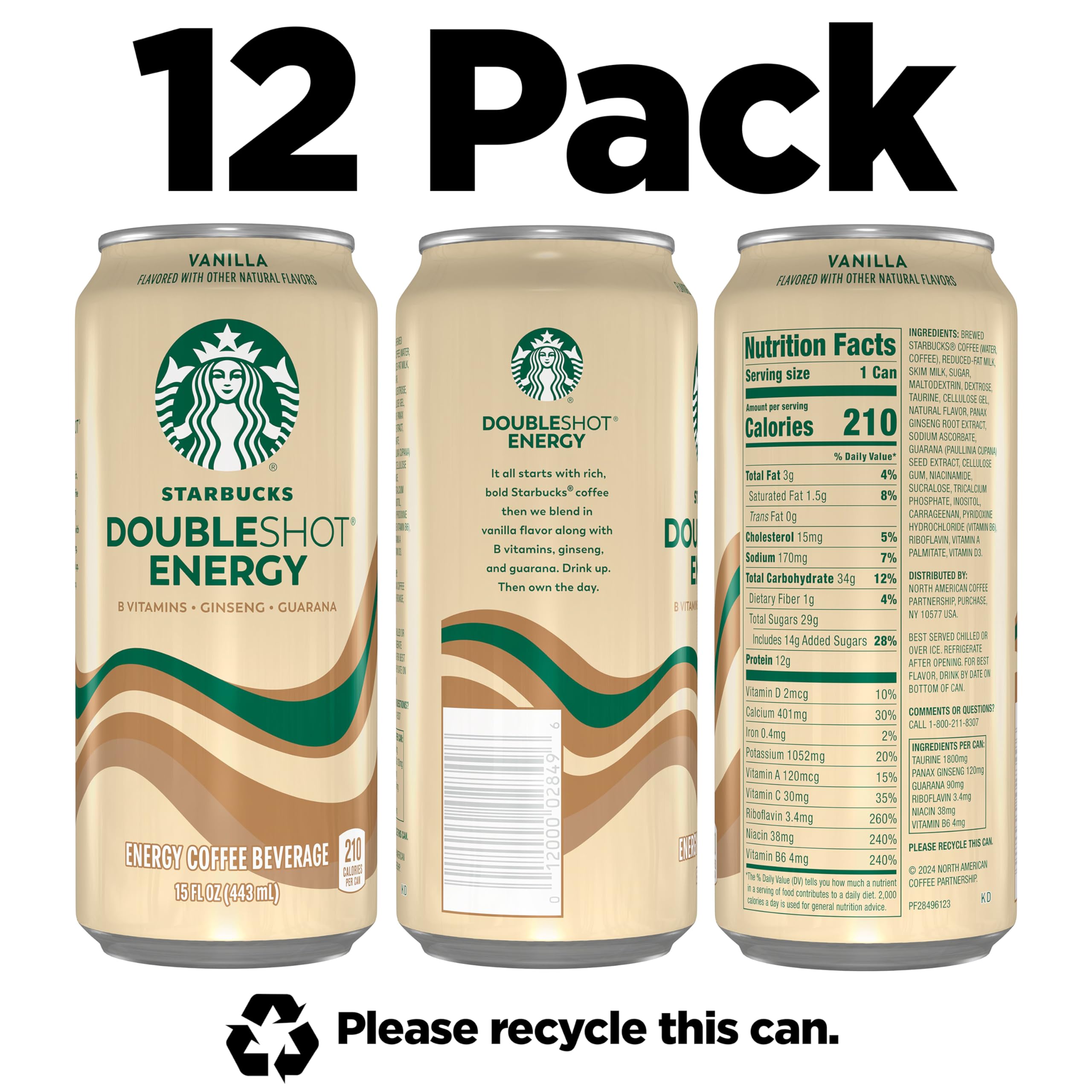 Starbucks Doubleshot Energy Drink Vanilla can angled beside a laptop for on-the-go focus