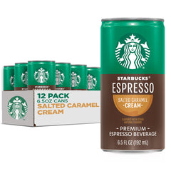 Starbucks Doubleshot Salted Caramel six point five ounce cans on shelf for quick caffeine