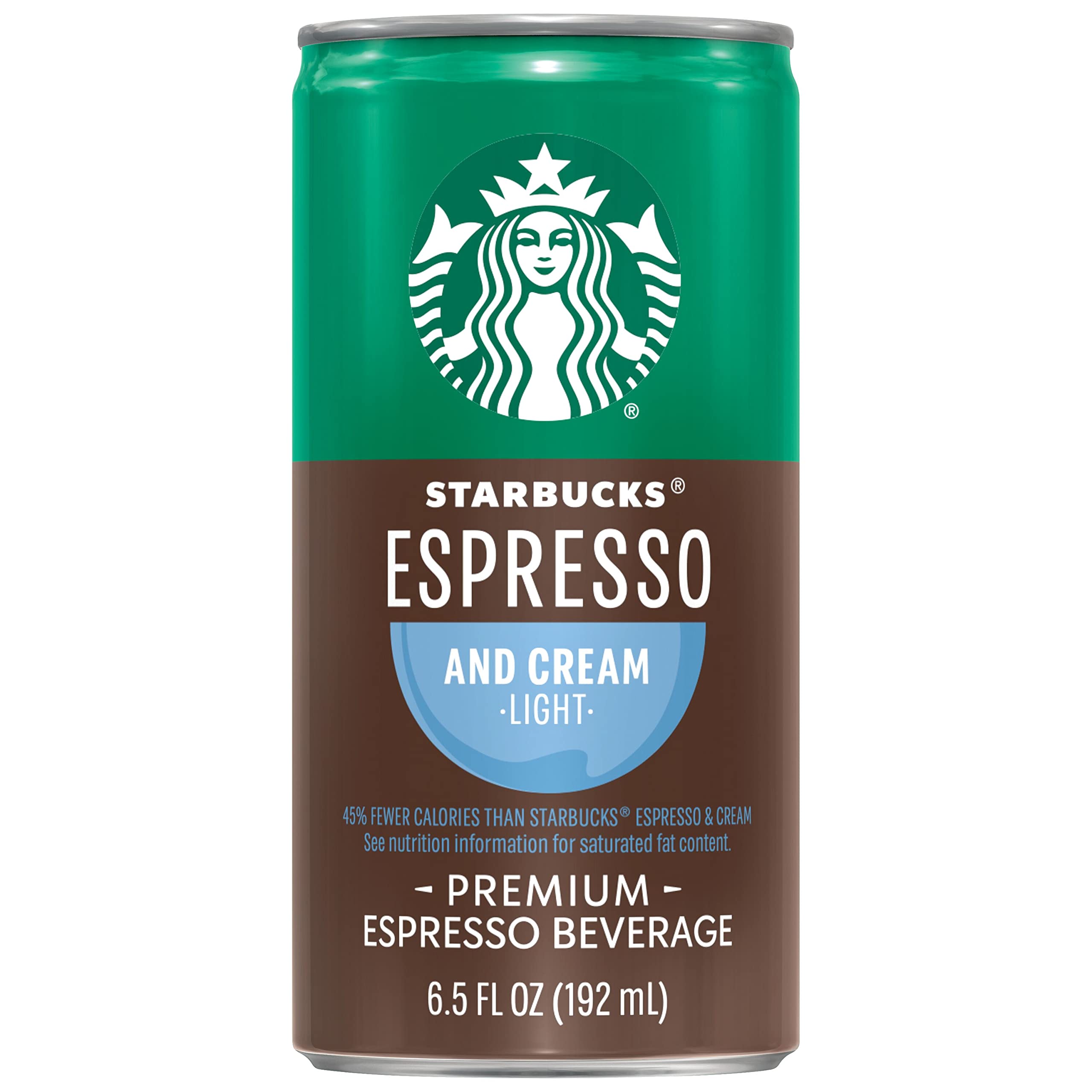 Starbucks Espresso & Cream Light label with caffeine information details.