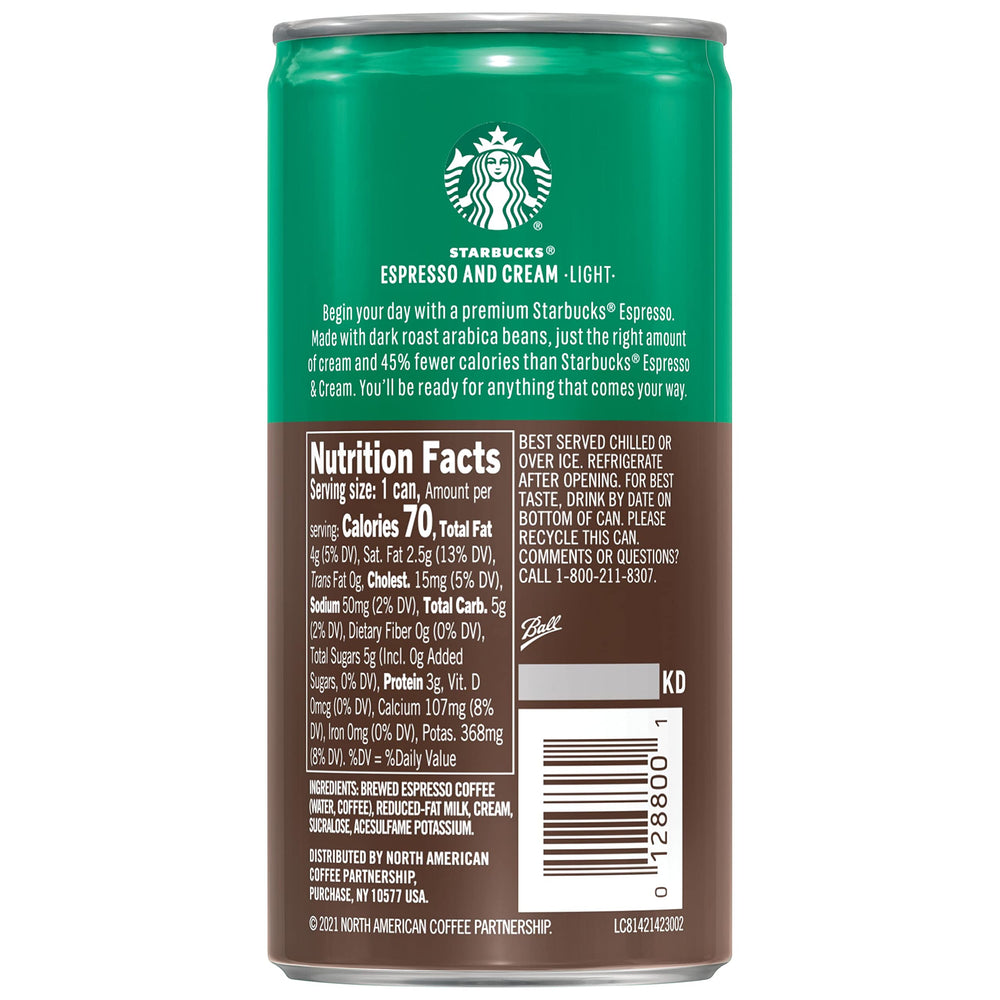 Starbucks Espresso & Cream Light can pouring over ice for a quick refresh.
