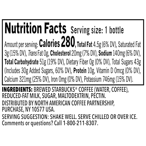 Starbucks Frappuccino bottle pour showing creamy milk swirl with real coffee.
