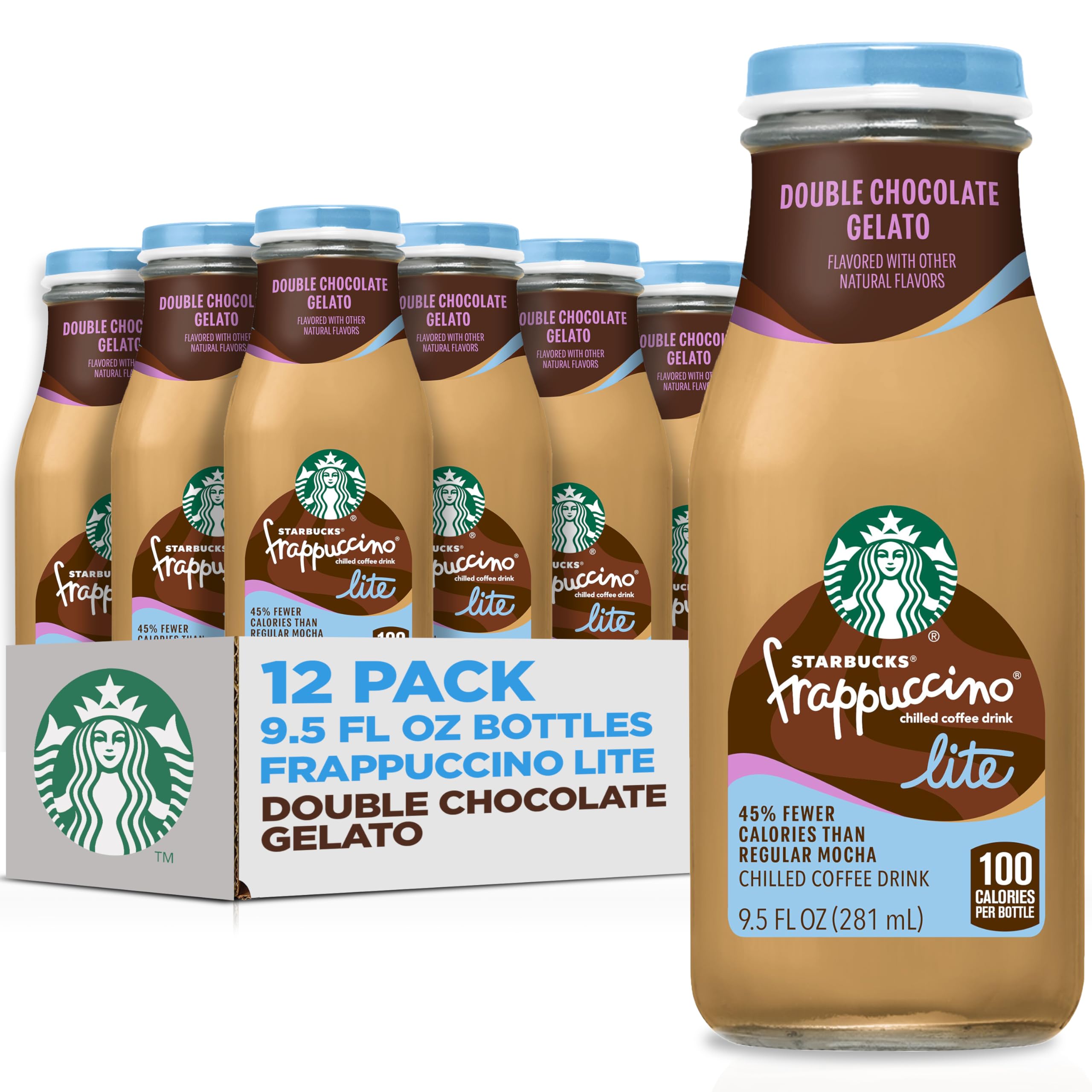 Starbucks Frappuccino Lite chocolate gelato bottle pouring, showcasing creamy texture for a quick pick-me-up