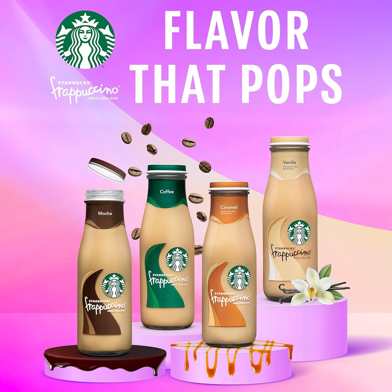 Starbucks Frappuccino Lite bottle on counter communicates ready-to-drink convenience.