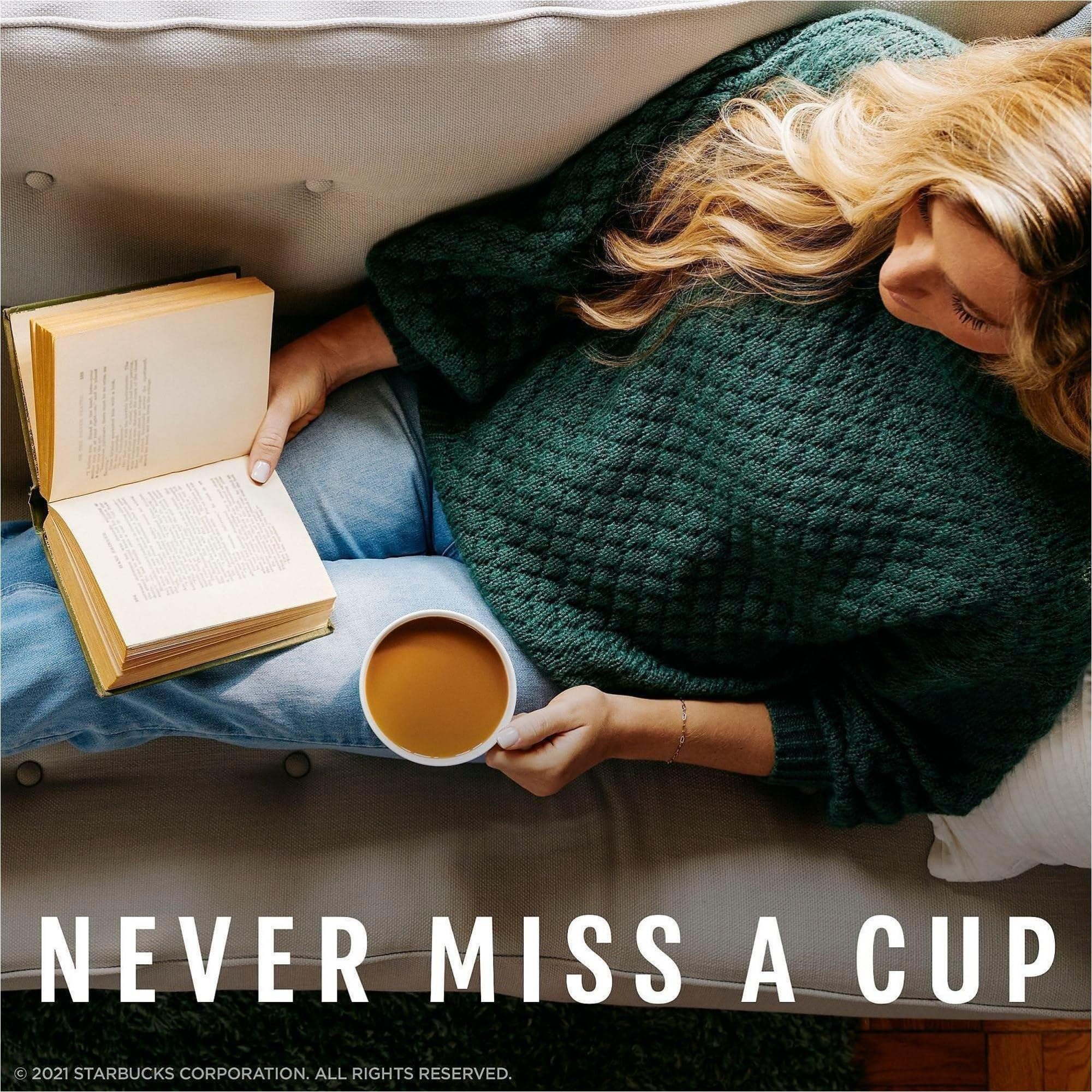 At-home moment with Starbucks French Roast emphasizes convenience and flavor.