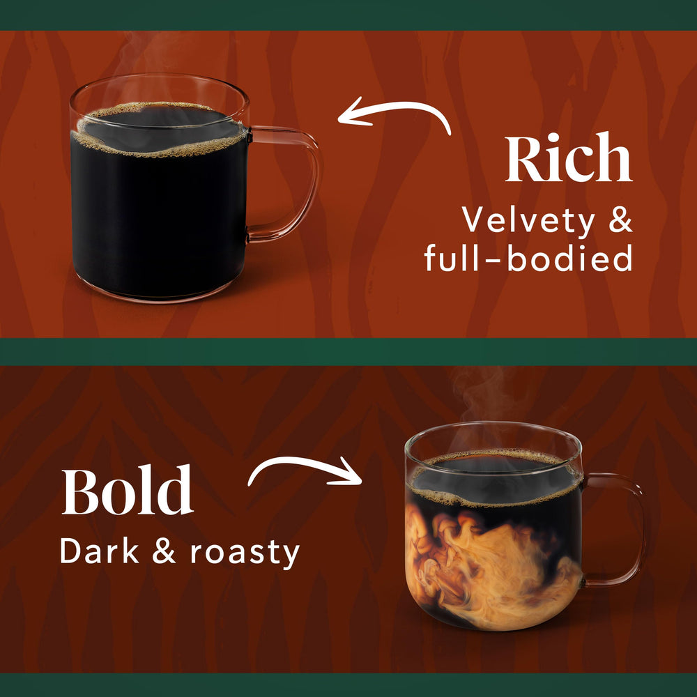 Starbucks French Roast beans close-up with bold aroma.