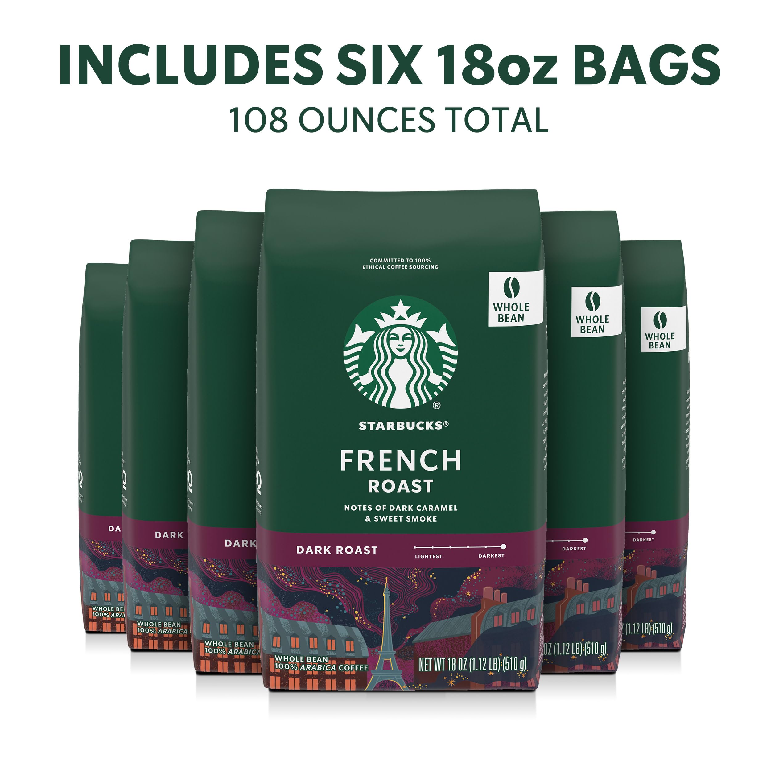 Close-up of Starbucks French Roast beans highlighting smoky aroma