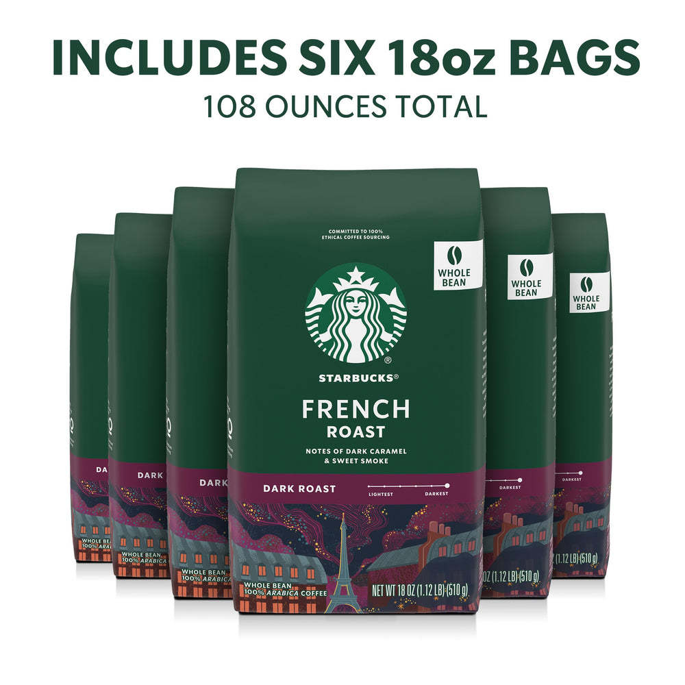 Close-up of Starbucks French Roast beans highlighting smoky aroma