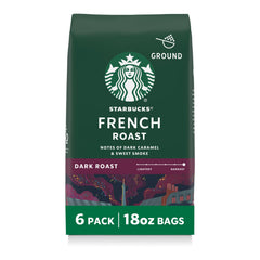 Starbucks French Roast ground coffee bag front view for home brewing