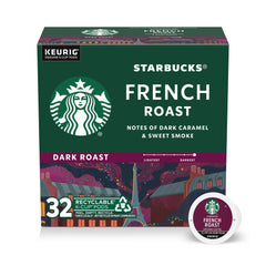Starbucks French Roast K-Cup pod closeup highlighting bold aroma and smoky depth