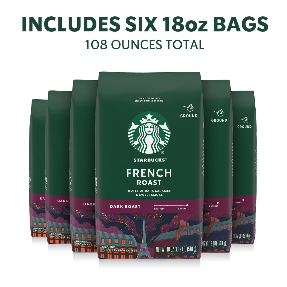 Starbucks ground coffee six 18-ounce bags ready for versatile hot or iced coffee