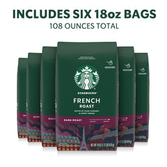Starbucks ground coffee six 18-ounce bags ready for versatile hot or iced coffee