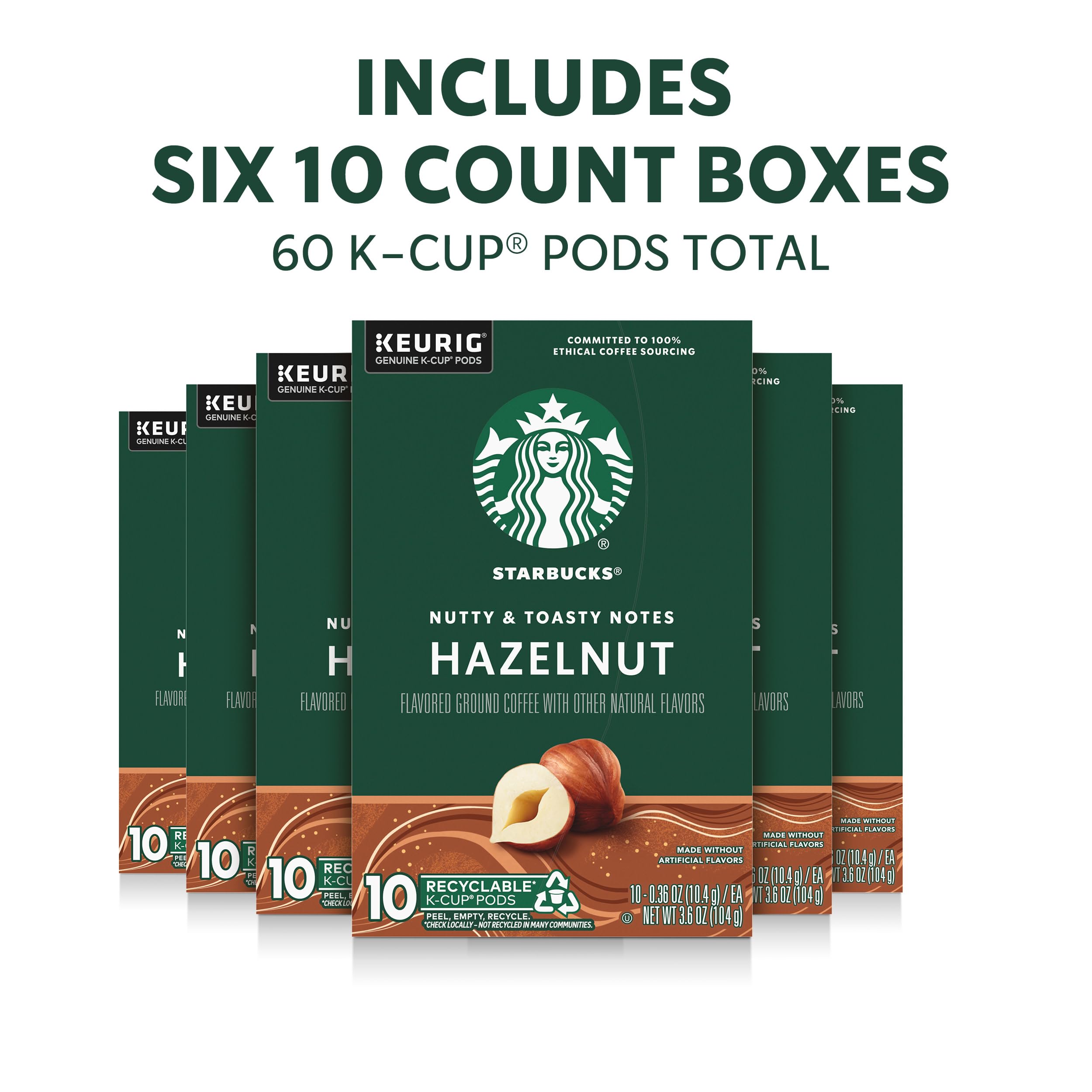 Starbucks Hazelnut flavored pod closeup highlighting smooth nutty notes.