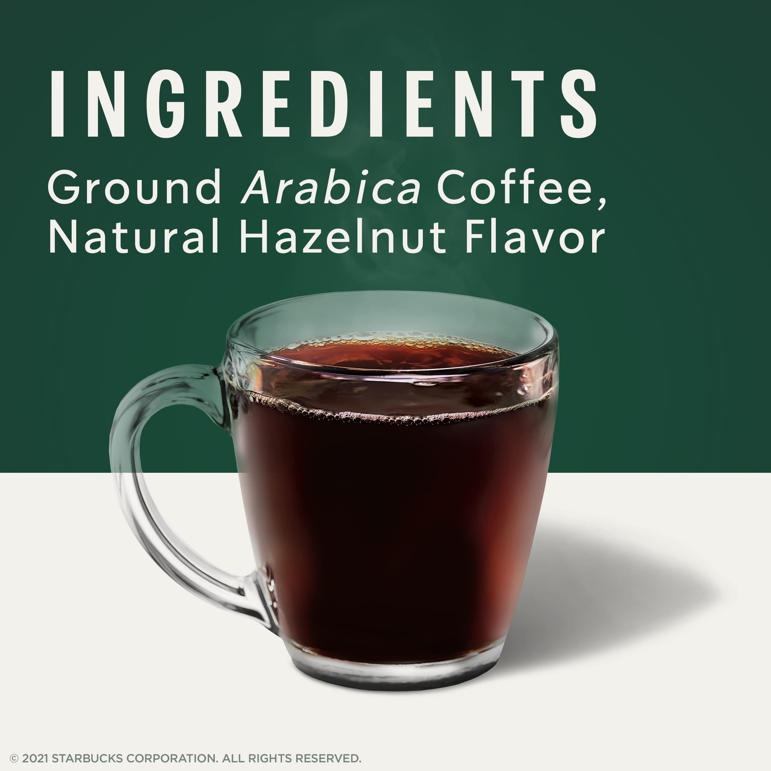 Close label on Starbucks hazelnut K-Cup pods emphasizing no artificial flavors