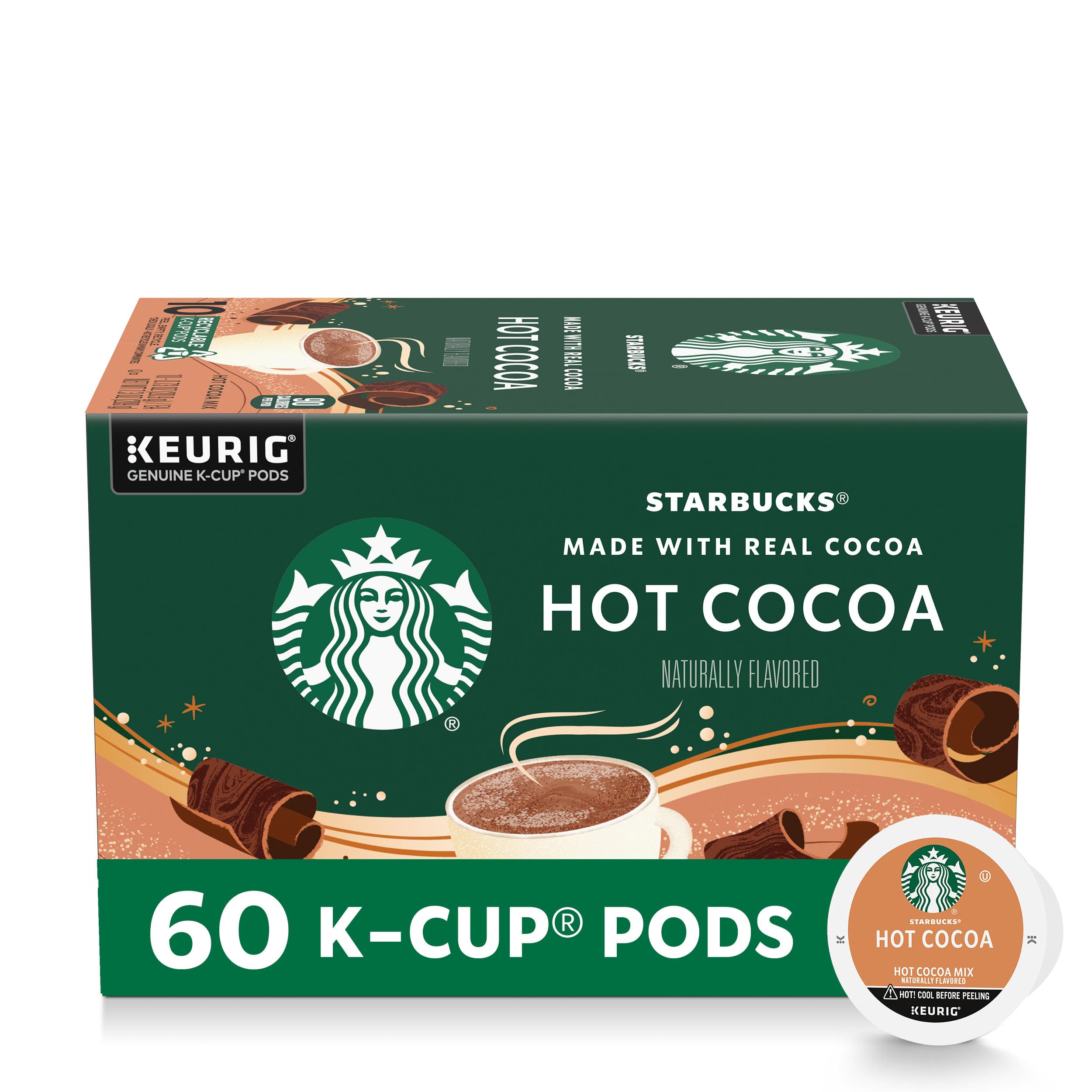 Starbucks Hot Cocoa pods box image shows convenient Keurig packaging for on-demand indulgence.