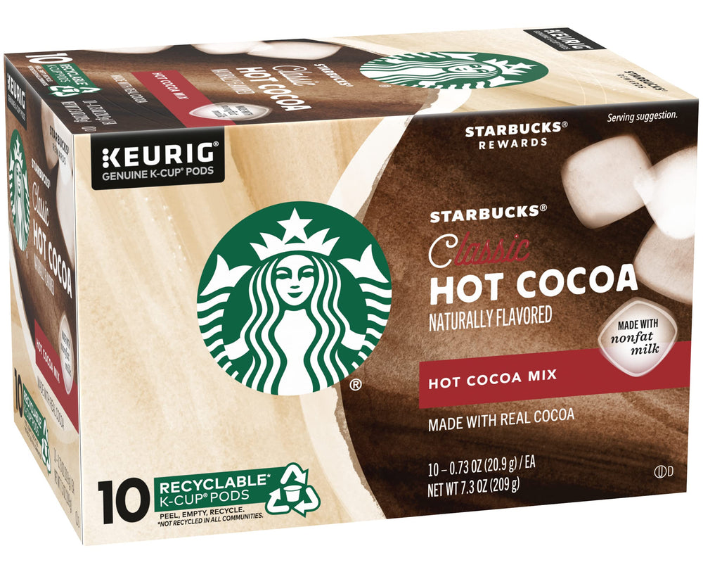Three-pack exterior of Starbucks hot cocoa, convenience and bundled savings.