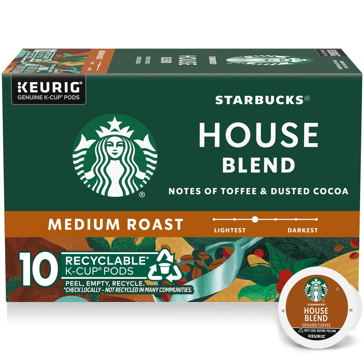 Starbucks House Blend K-Cup pod ready for a smooth, balanced brew.