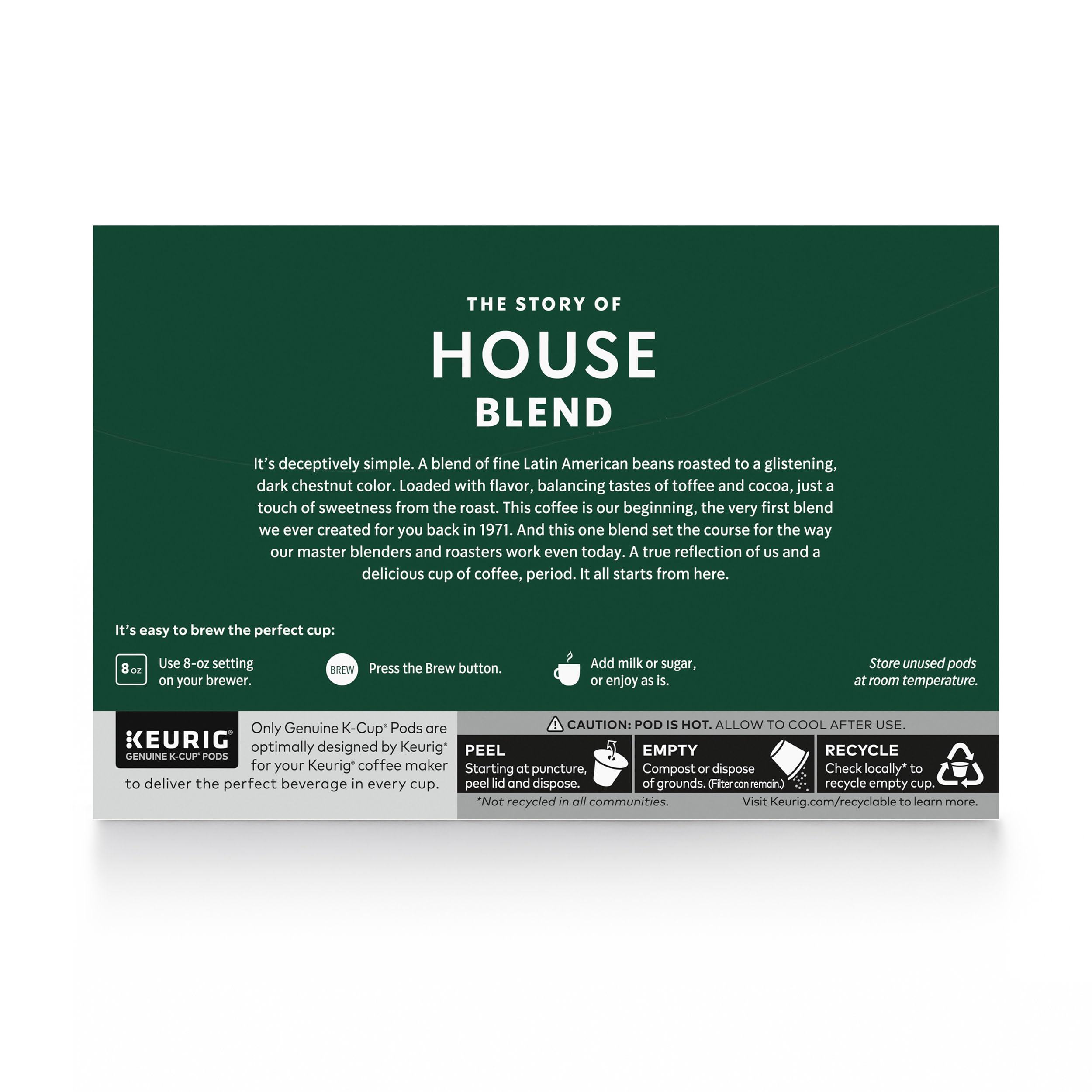Starbucks House Blend packaging highlights ethical sourcing.