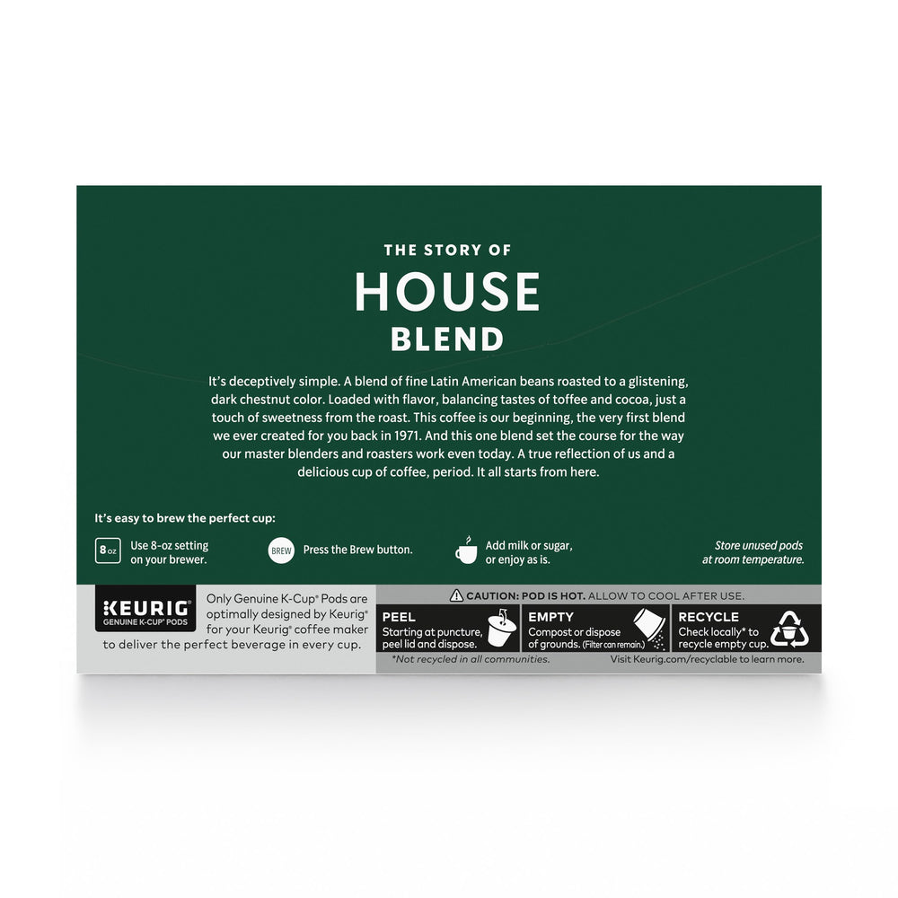 Starbucks House Blend packaging highlights ethical sourcing.