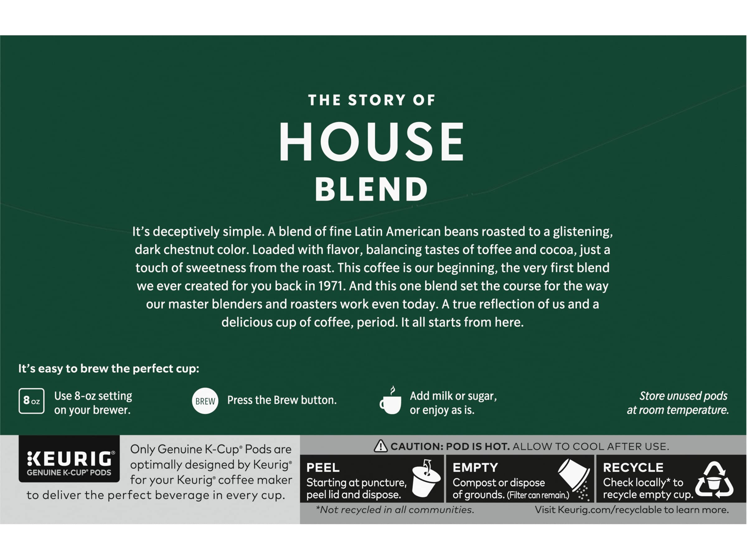 Starbucks House Blend packaging label focus for shelf visibility.