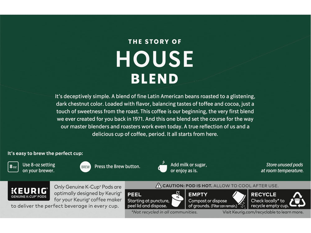Starbucks House Blend packaging label focus for shelf visibility.