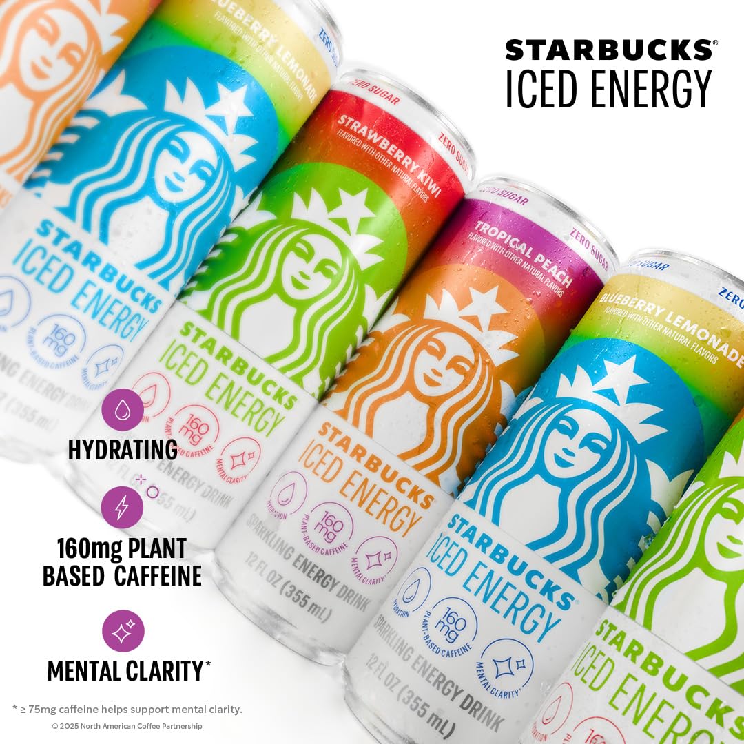 Starbucks Iced Energy Strawberry Kiwi glass with ice highlighting refreshing finish