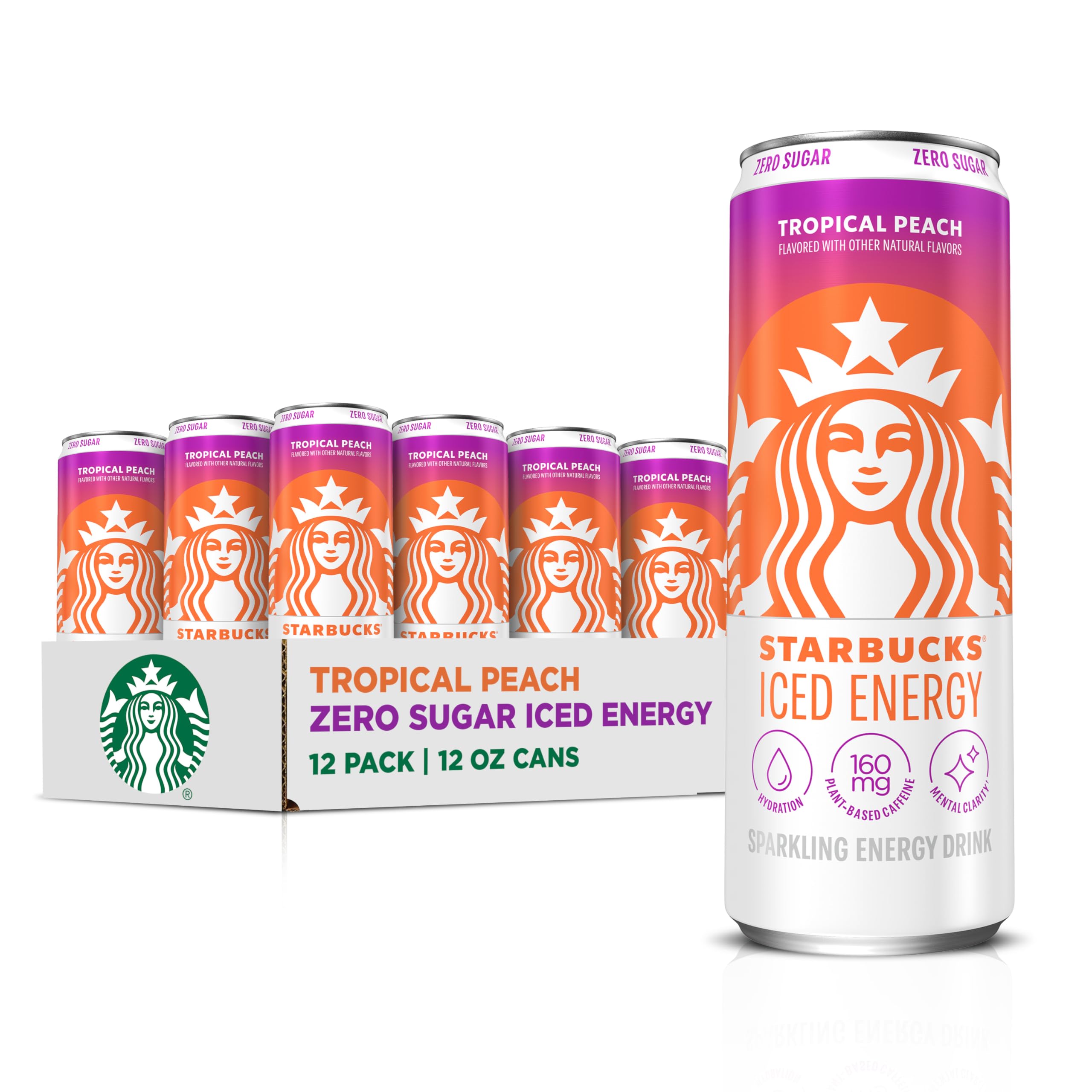 Starbucks Iced Energy Tropical Peach can front showing refreshing energy boost