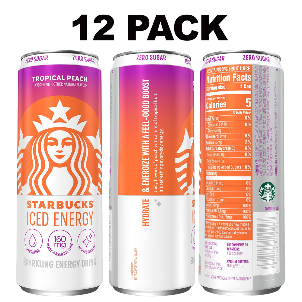 Starbucks Iced Energy Tropical Peach pack of 12 for on-the-go hydration