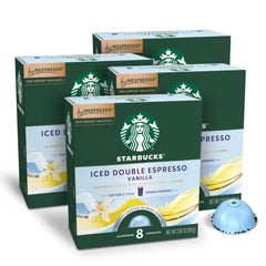 Starbucks Iced Vanilla pods in packaging for Vertuo machines.