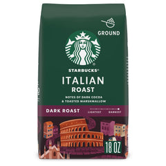 Starbucks Italian Roast ground coffee pack shot highlights bold aroma for everyday espresso