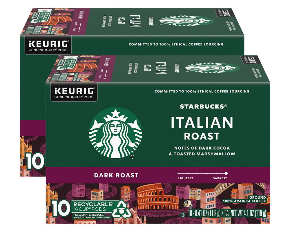 Starbucks Italian Roast K-Cup pods in box with bold morning flavor.