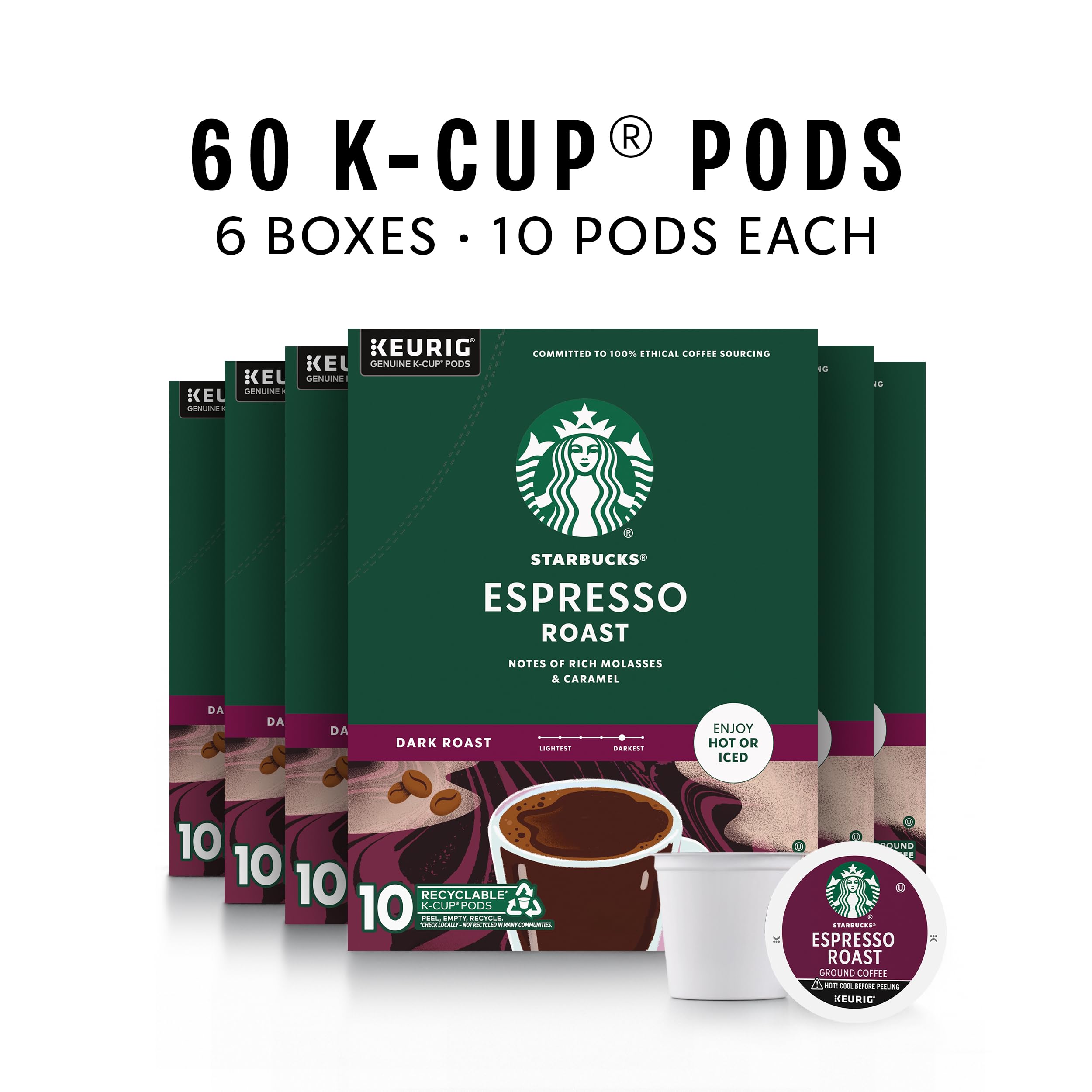 Starbucks 100% Arabica beans K-Cup pods deliver balanced aroma and flavor.