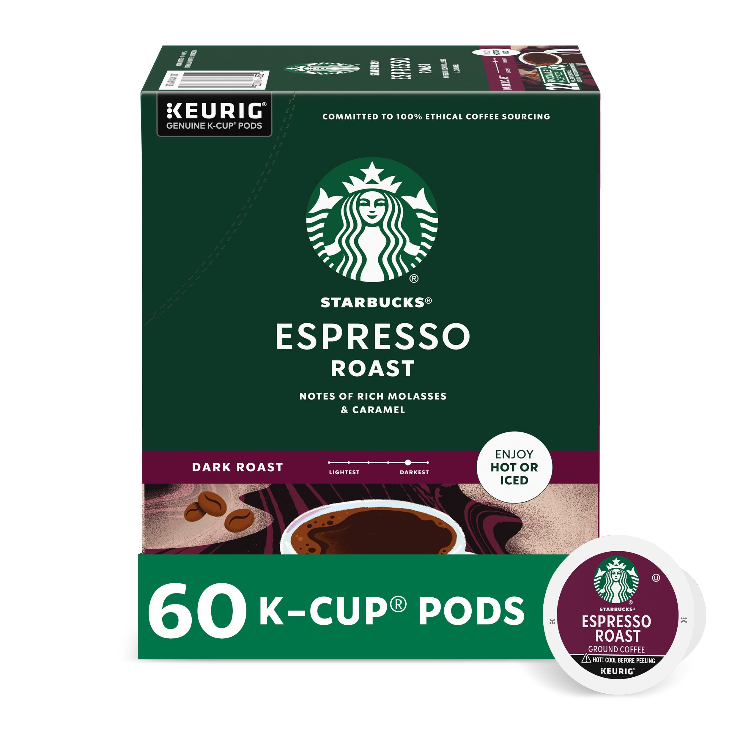 Starbucks Espresso Roast K-Cup pod for bold, café-style espresso at home.