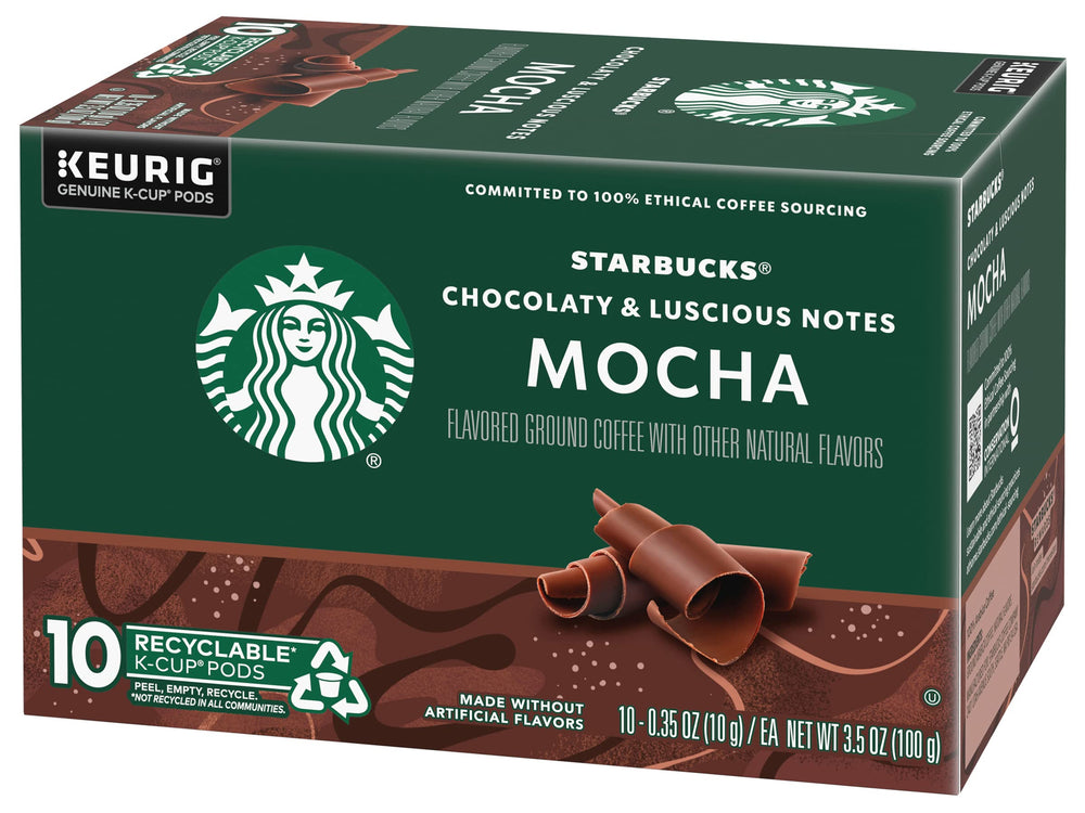 Starbucks K-Cup Mocha brewed cup steaming, inviting aroma.