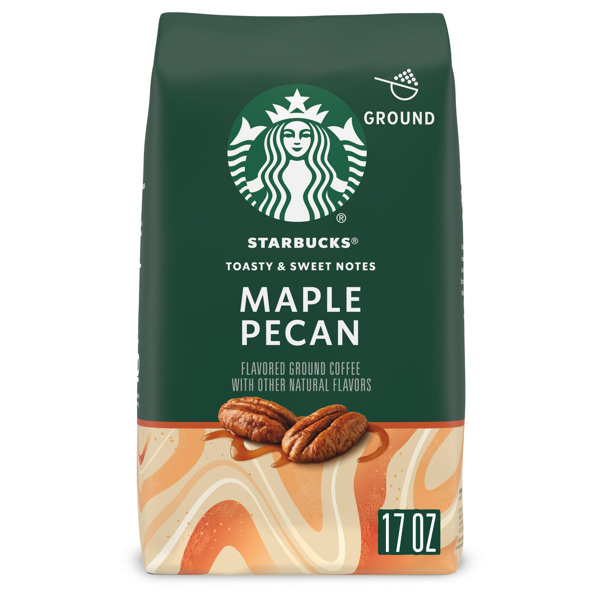 Starbucks Maple Pecan ground coffee bag with rich aroma for cozy mornings