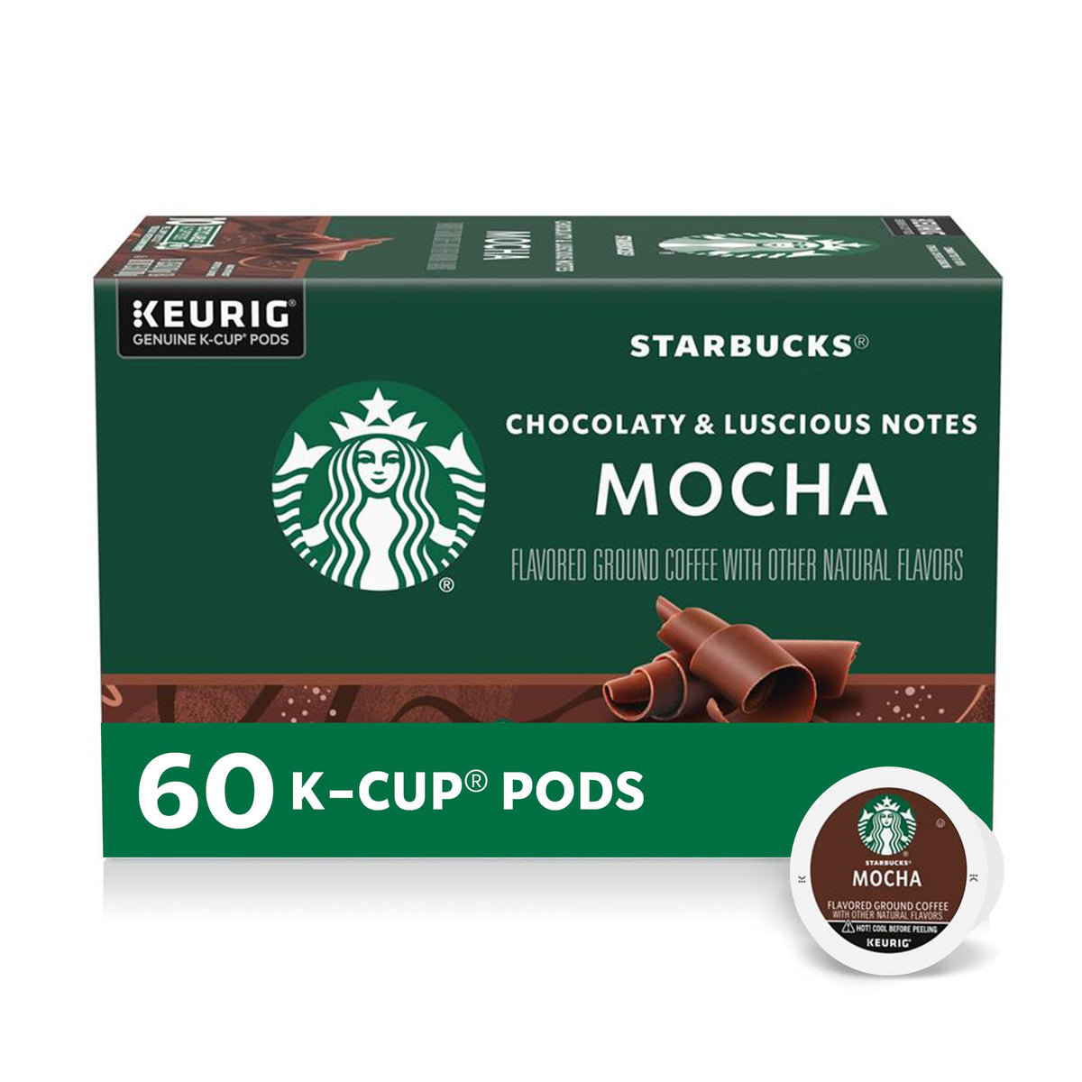 Starbucks mocha K-Cup pods ready for home brewing.