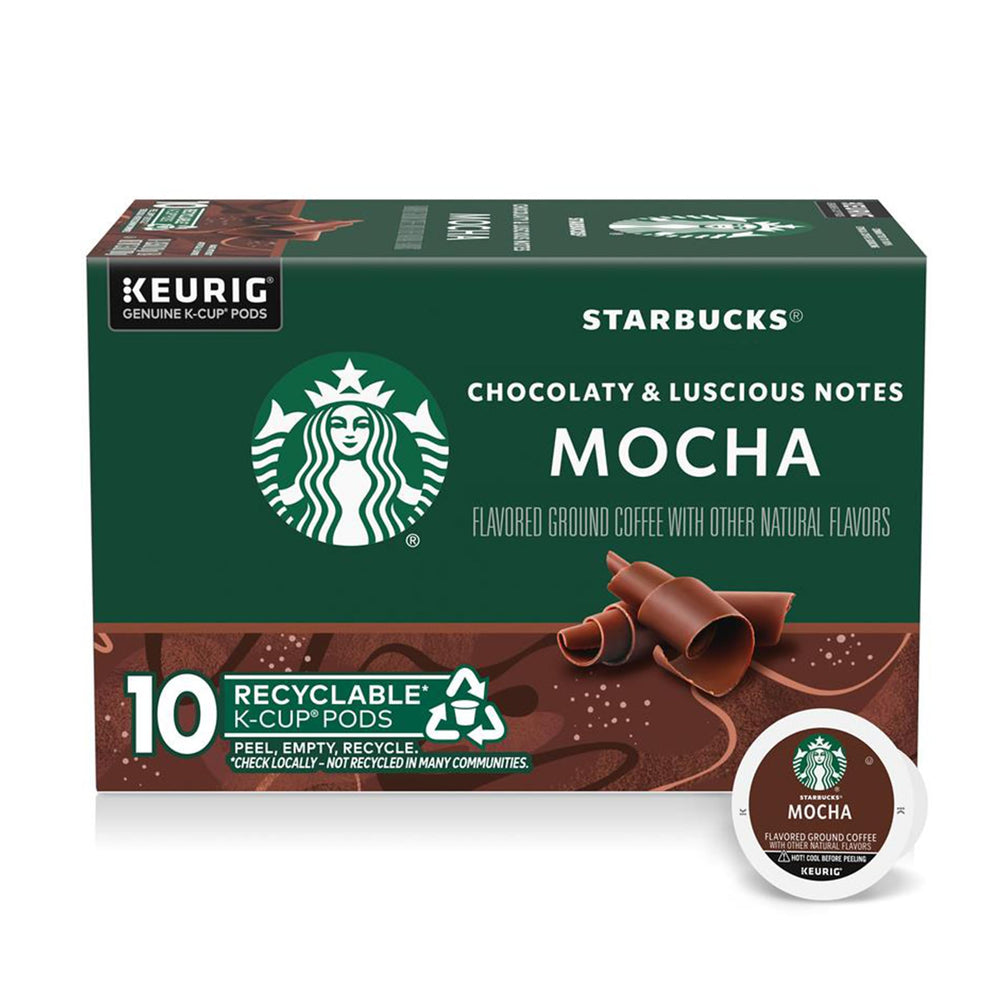 Starbucks Mocha flavored K-Cup pods for rich at-home coffee convenience.