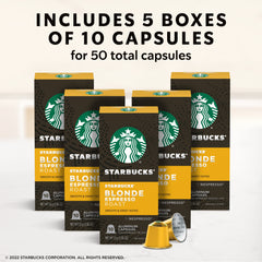 Close-up of Starbucks by Nespresso Blonde capsules on a kitchen counter.
