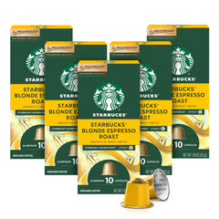 Starbucks by Nespresso Blonde capsules pack for at-home espresso.