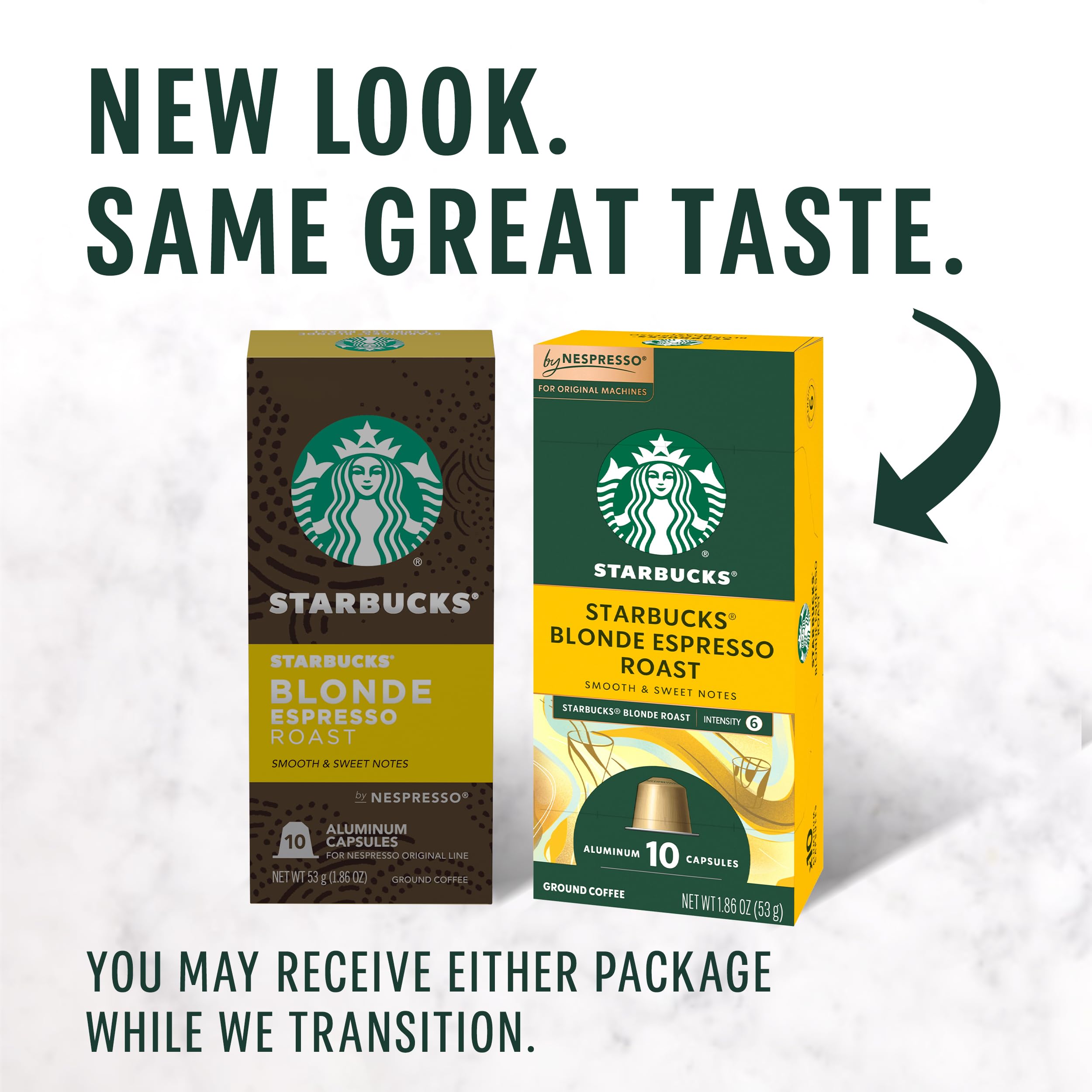 Starbucks by Nespresso Blonde capsules close-up highlighting recyclable aluminum.
