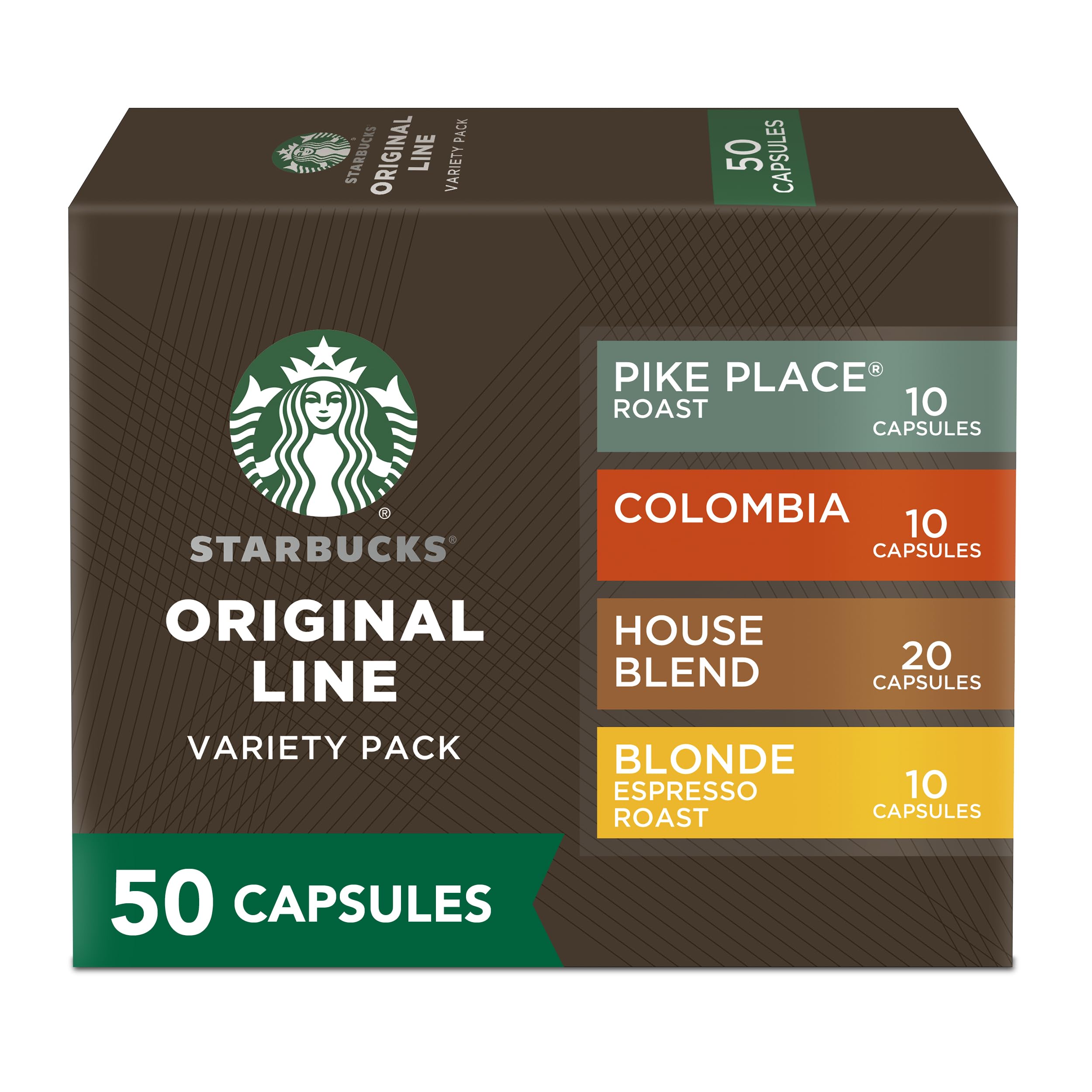 Starbucks by Nespresso Original Line Mild Variety Pack box for convenient home espresso.
