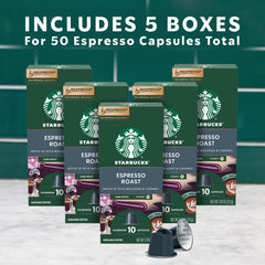 Starbucks Nespresso original-line packaging with recyclable aluminum capsules for freshness.