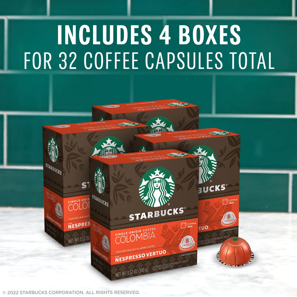 Starbucks by Nespresso Vertuo Colombia capsule closeup highlighting premium Arabica notes.