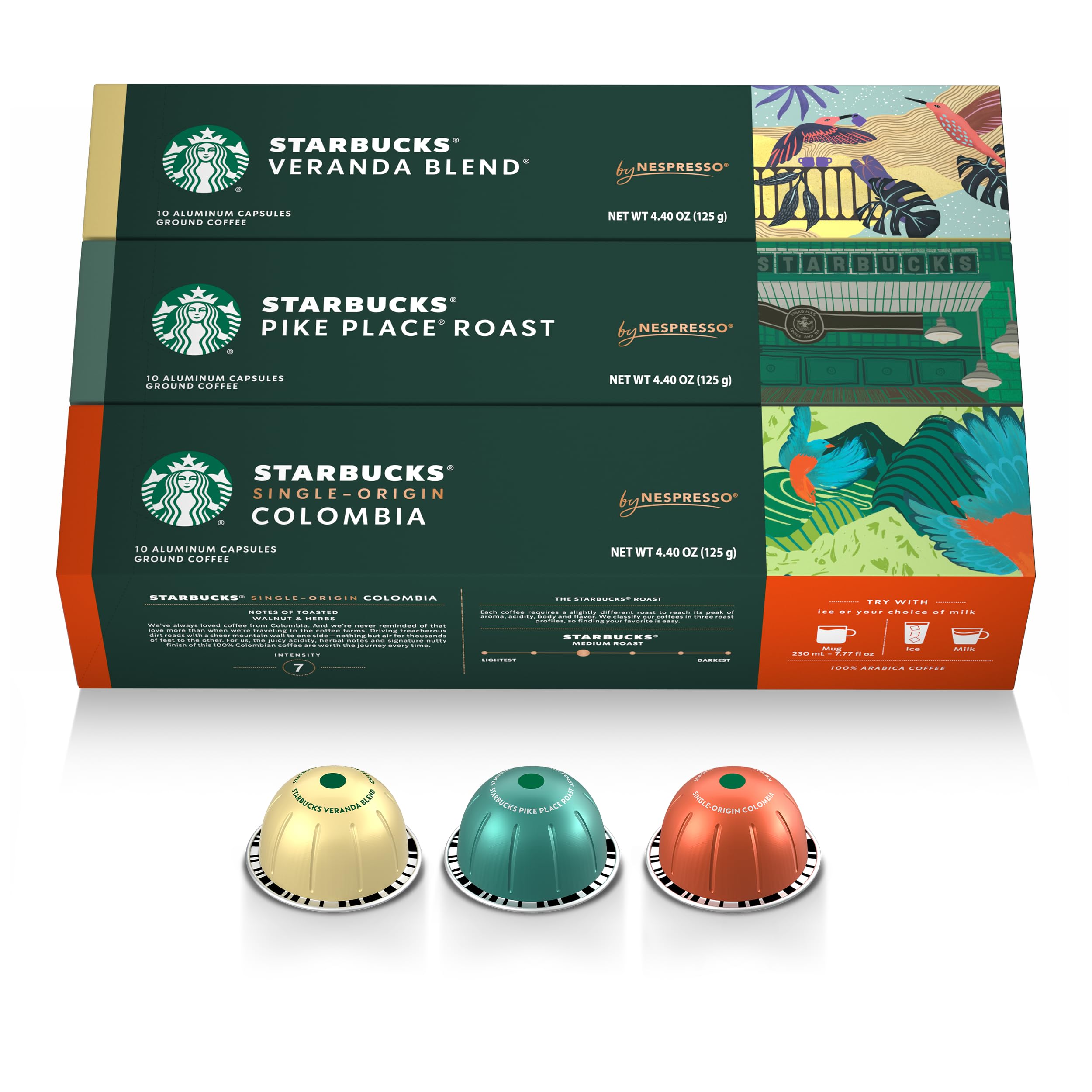 Starbucks by Nespresso Vertuo variety-pack capsules for convenient at‑home café sampling.