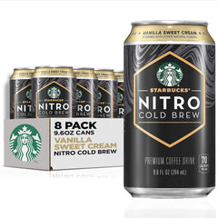 Starbucks Nitro Cold Brew Vanilla Sweet Cream can closeup with creamy texture hints