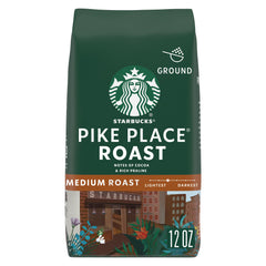 Starbucks Pike Place Ground Coffee bag, 12 oz for everyday brewing.