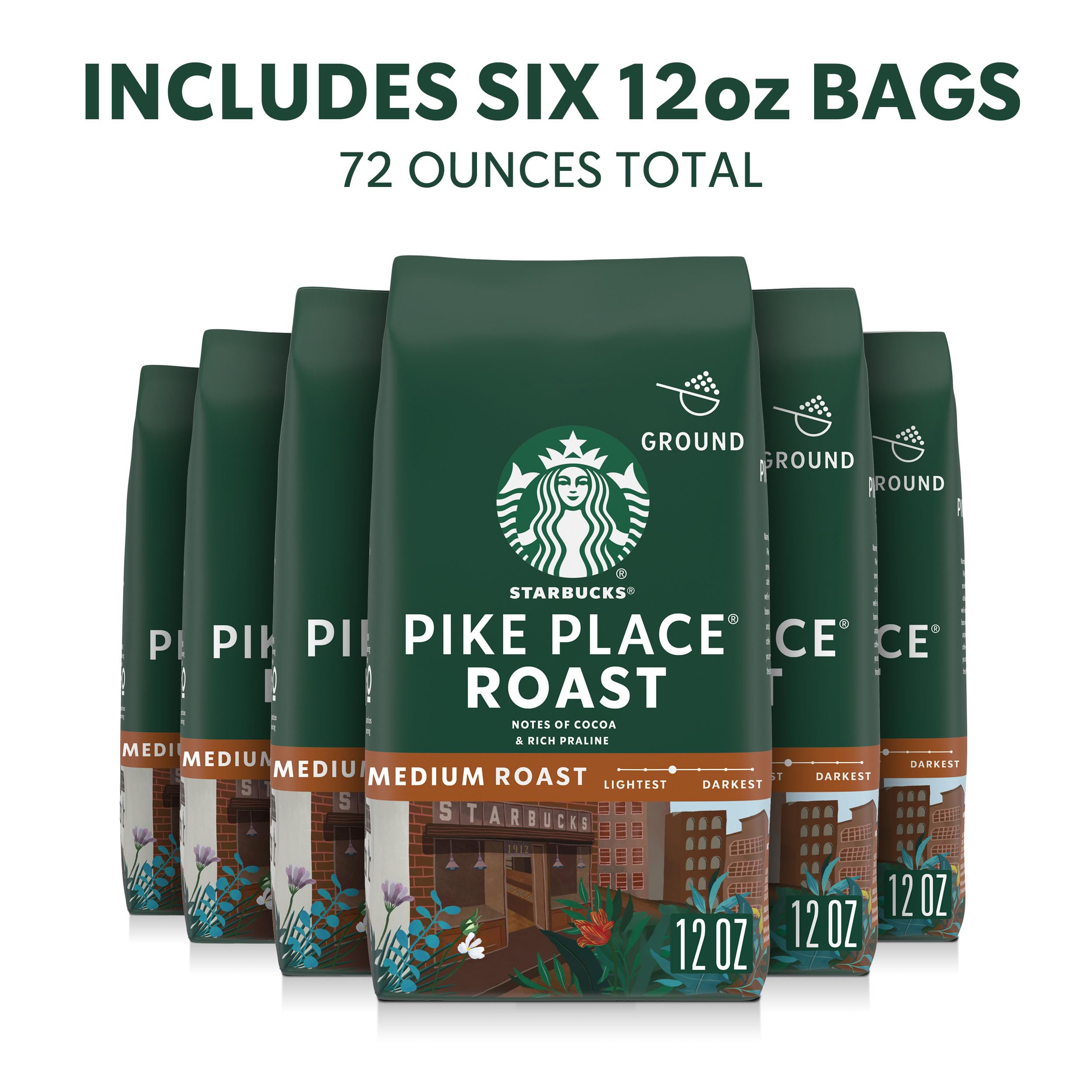 Starbucks Pike Place Roast coffee bags stacked for convenient storage