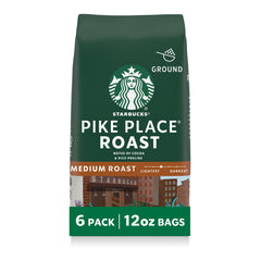 Starbucks Pike Place Roast ground coffee front packaging for everyday brewing
