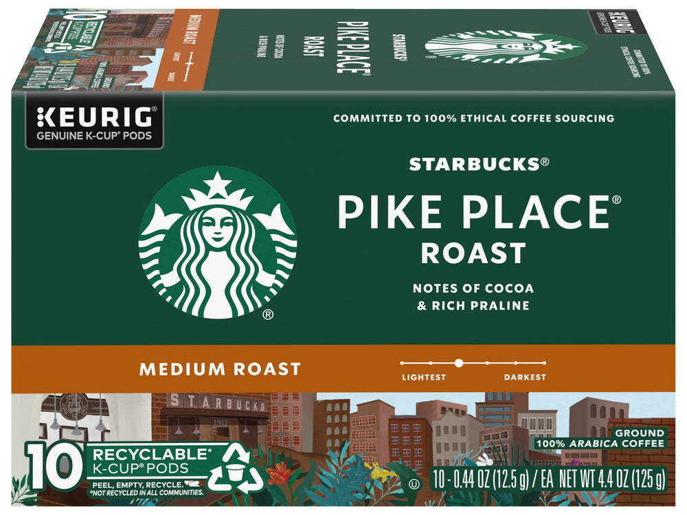 Starbucks Pike Place Roast K-Cups cup-steam image conveys inviting aroma and a smooth sip.