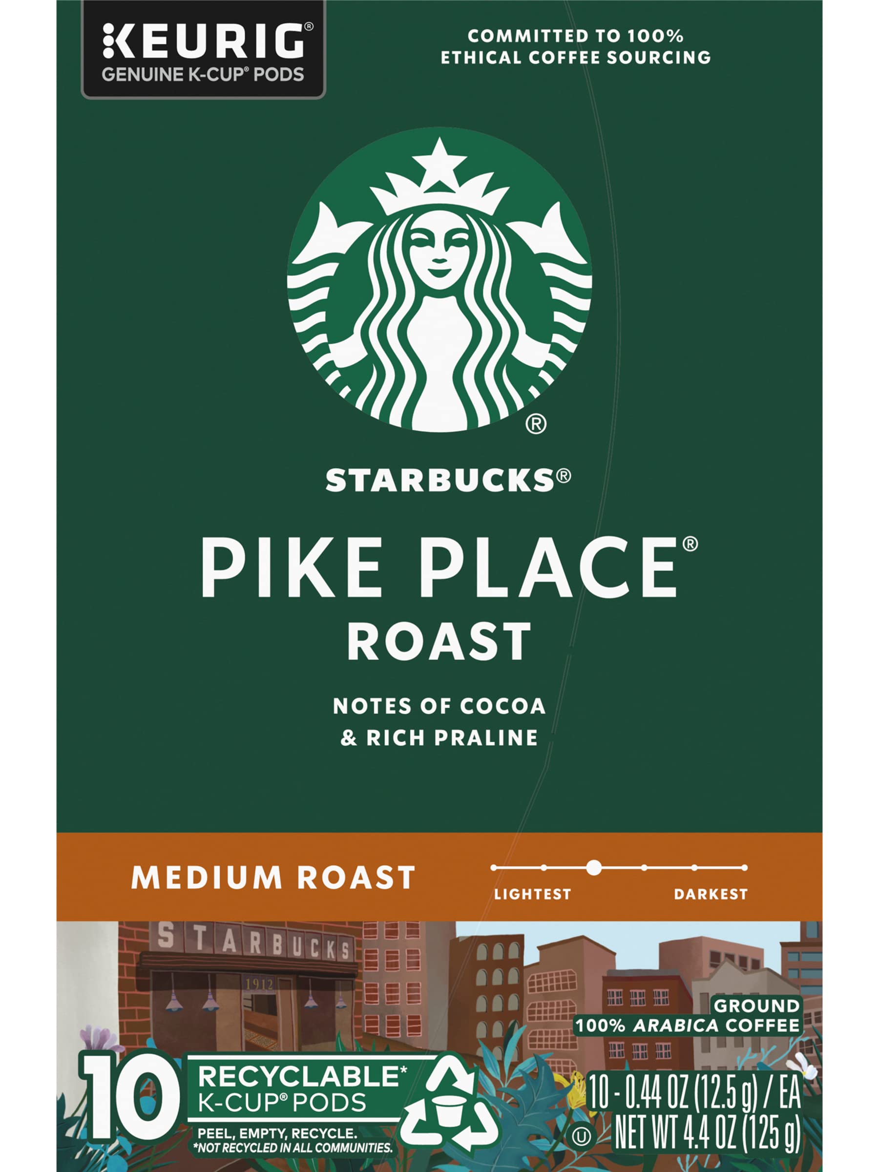Starbucks Pike Place Roast K-Cups foil-lid-closeup emphasizes freshness and easy sealing.